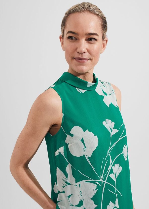 Hobbs Madeline Floral A Line Dress Green Ivory
