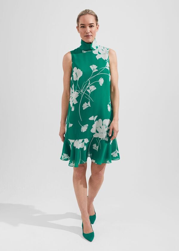 hobbs Madeline Floral A Line Dress Green Ivory