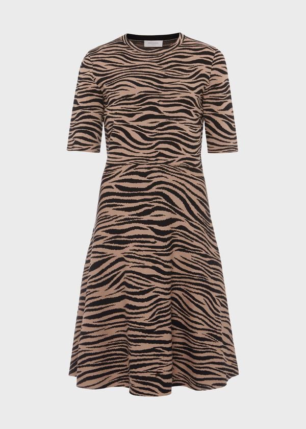 Hobbs Madison Knitted Dress Black Camel