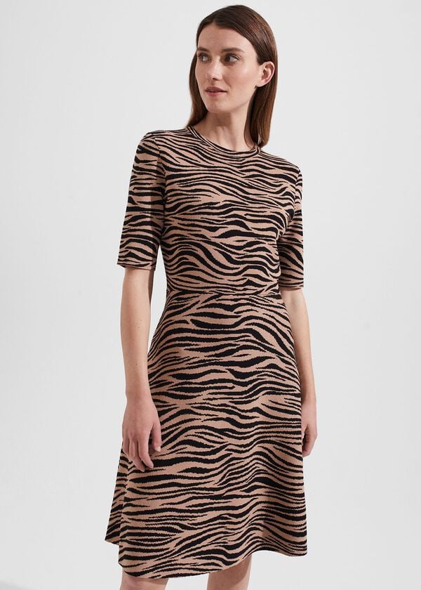 Hobbs Madison Knitted Dress Black Camel