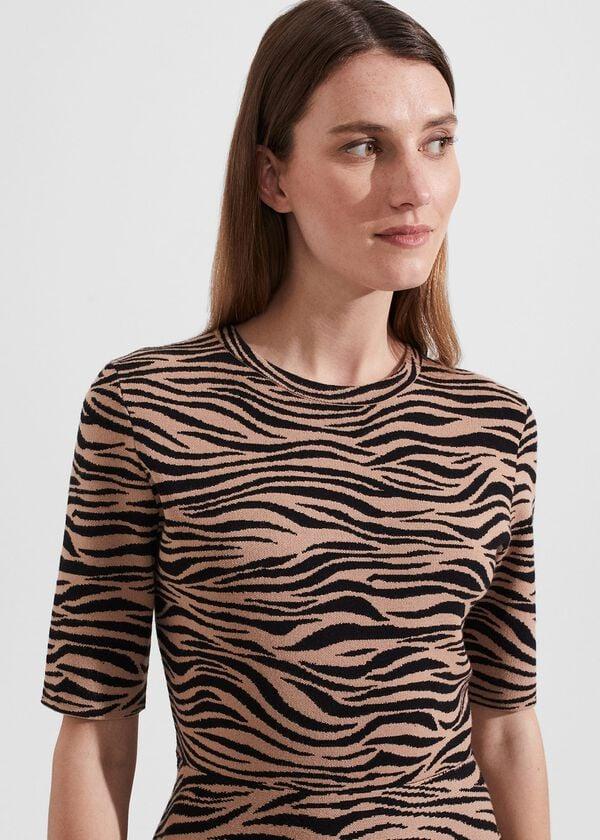 Hobbs Madison Knitted Dress Black Camel