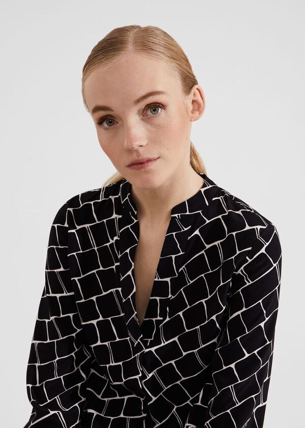 Hobbs Maeva Blouse Navy Ivory