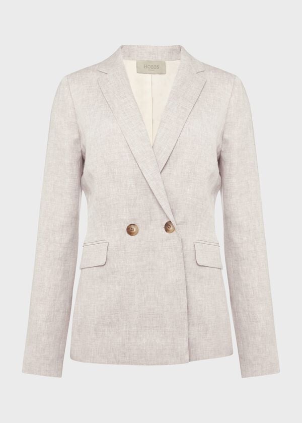 Hobbs Maeve Linen Double Breasted Blazer Neutral