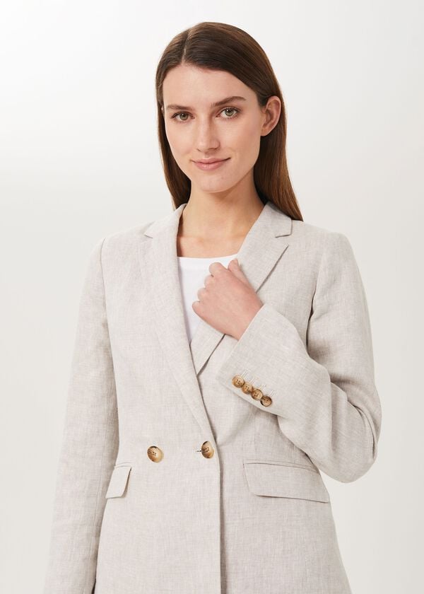 Hobbs Maeve Linen Double Breasted Blazer Neutral