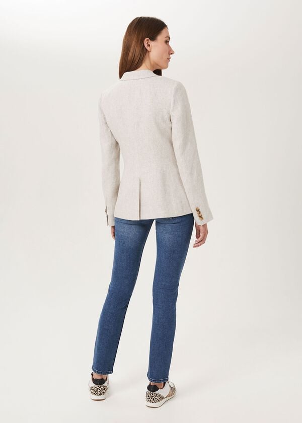 Hobbs Maeve Linen Double Breasted Blazer Neutral