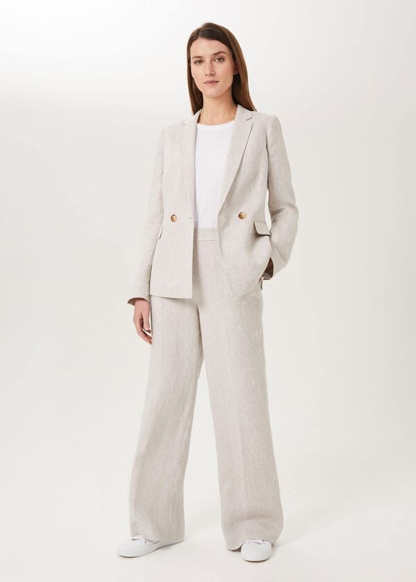 hobbs Maeve Linen Double Breasted Blazer Neutral