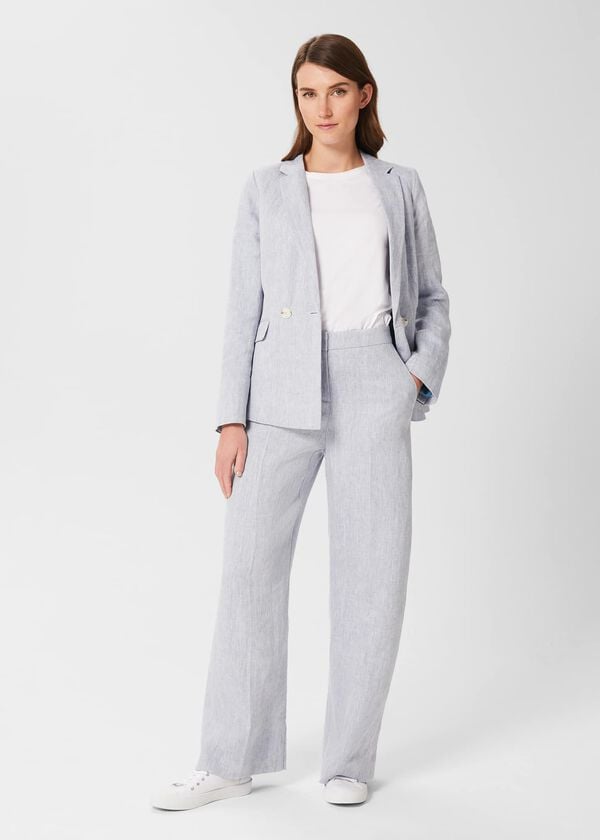 hobbs Maeve Linen Trousers Pale Blue