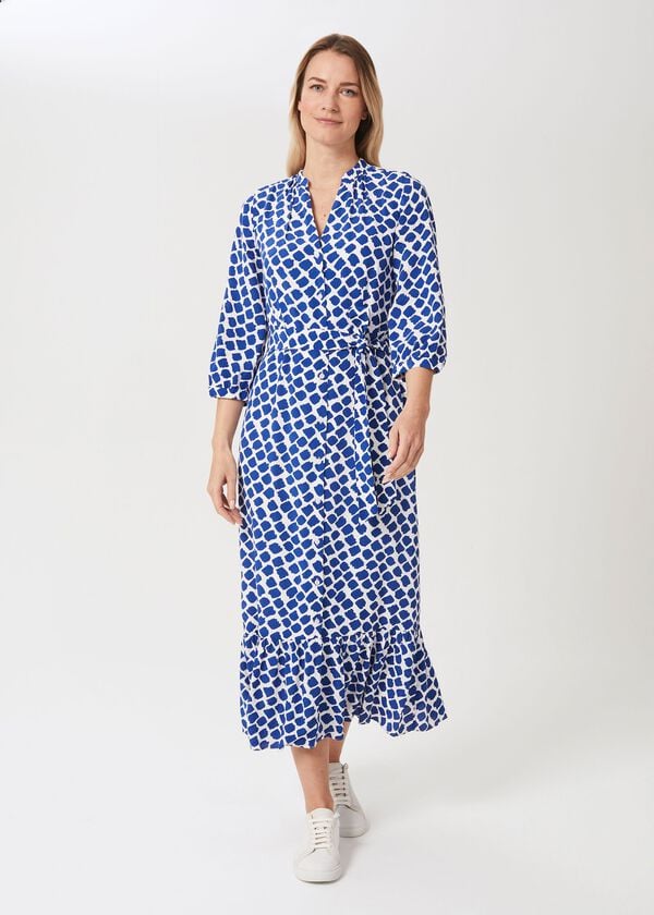 hobbs Magda Spot Shirt Dress Cobalt White