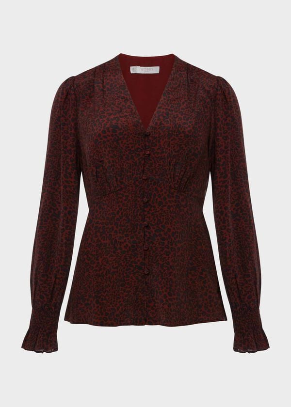 Hobbs Maggie Blouse Burgundy Black