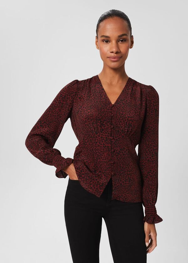 Hobbs Maggie Blouse Burgundy Black