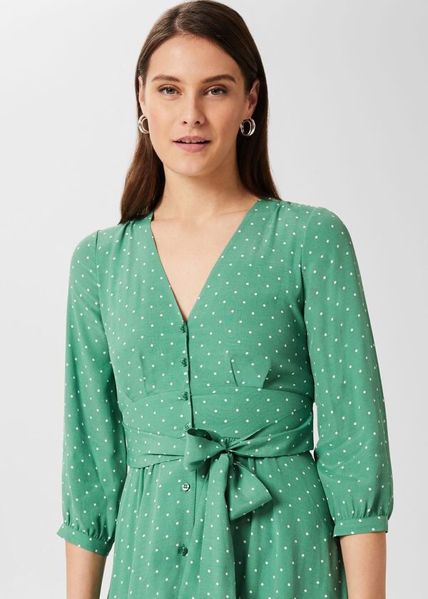 Hobbs Magnolia Belted Dress Green Ivory