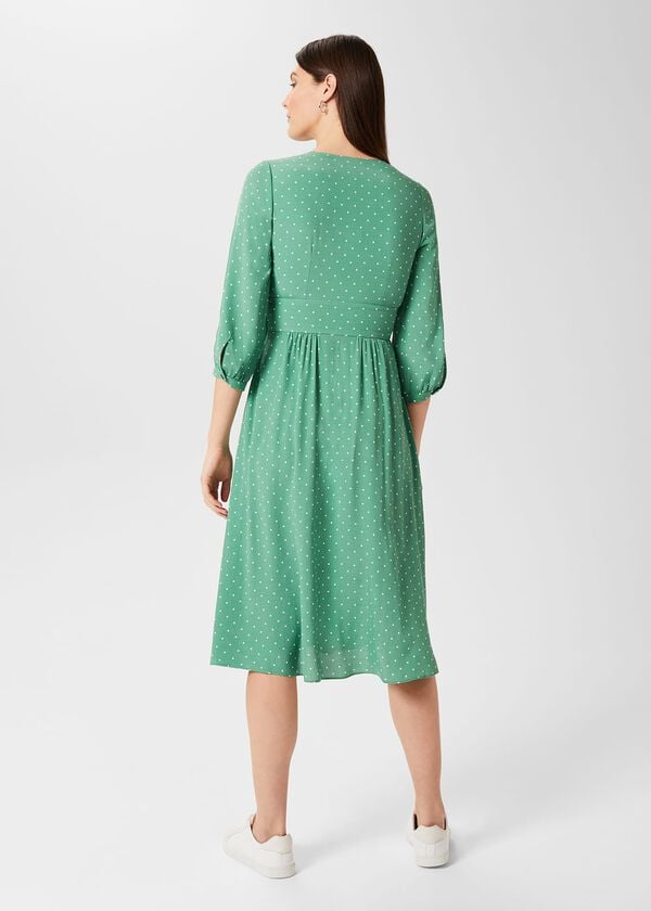 Hobbs Magnolia Belted Dress Green Ivory