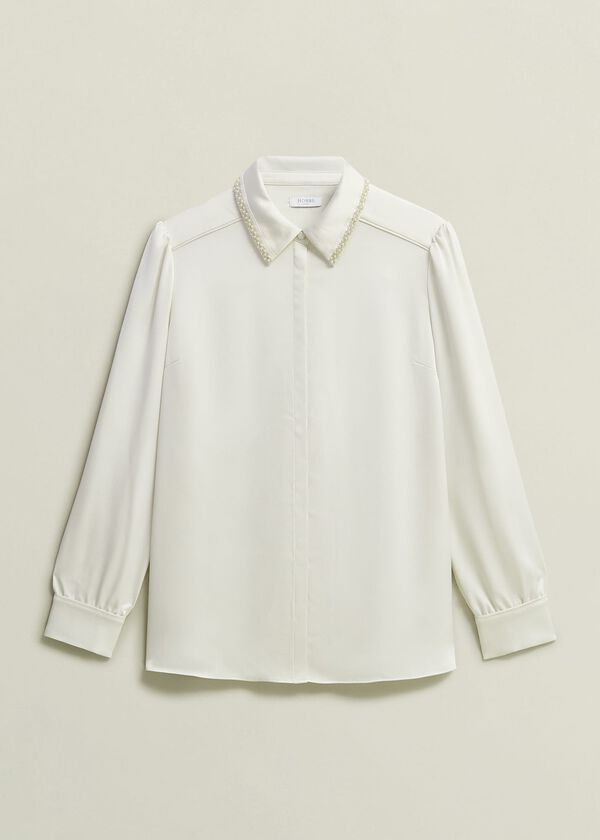 Hobbs Maisey Embelished Shirt Ivory