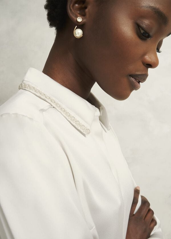 Hobbs Maisey Embelished Shirt Ivory