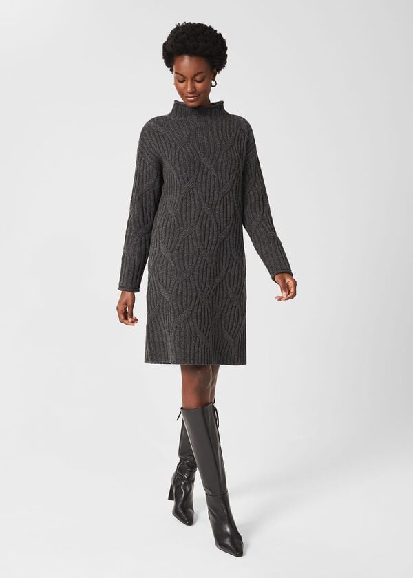 hobbs Malikah Knitted Dress Charcoal Grey
