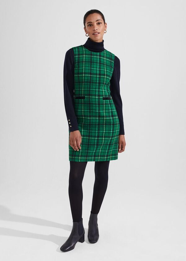Hobbs Margot Wool Dress Green Multi