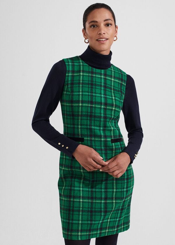 hobbs Margot Wool Dress Green Multi