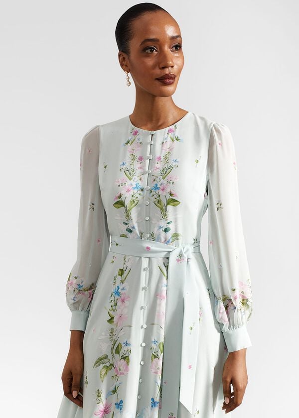 Hobbs Maribella Silk Dress Green Multi