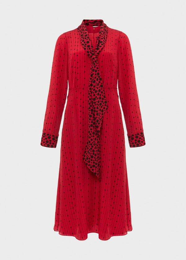 Hobbs Maribella Silk Dress Red Black
