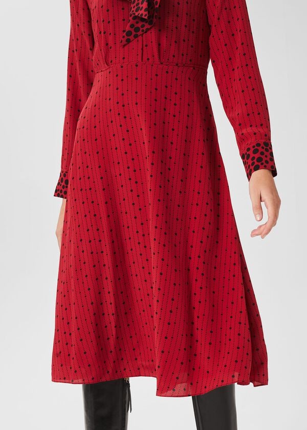 Hobbs Maribella Silk Dress Red Black