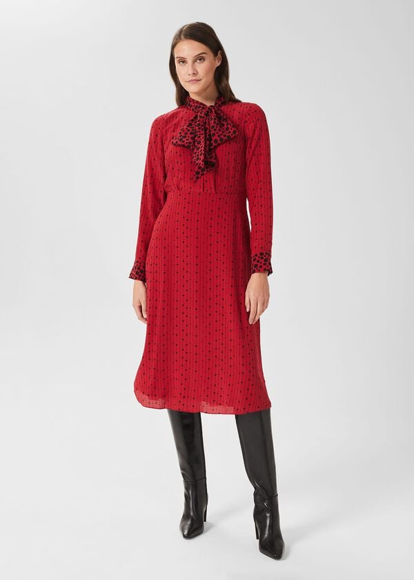 hobbs Maribella Silk Dress Red Black