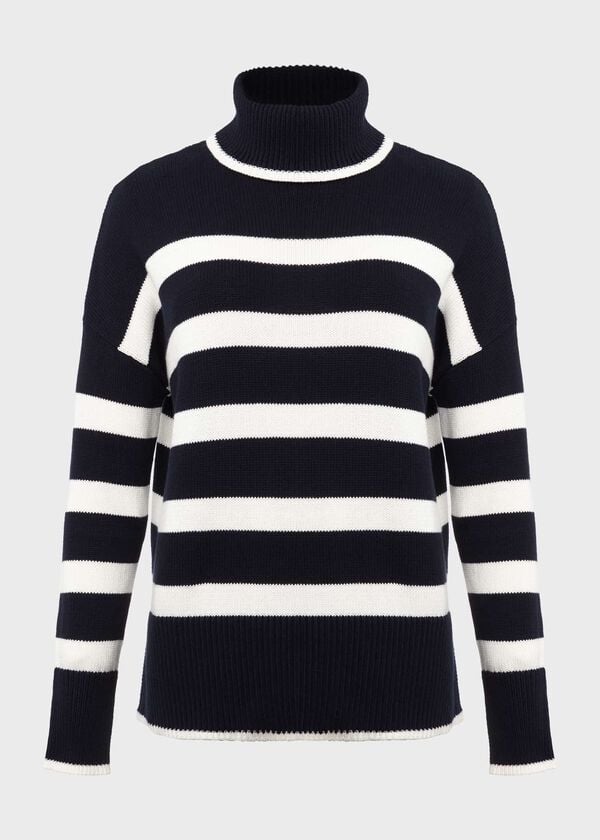 Hobbs Marie Cotton Striped Jumper Navy Ivory