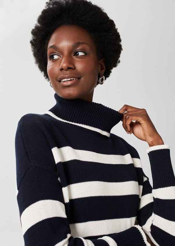 Hobbs Marie Cotton Striped Jumper Navy Ivory