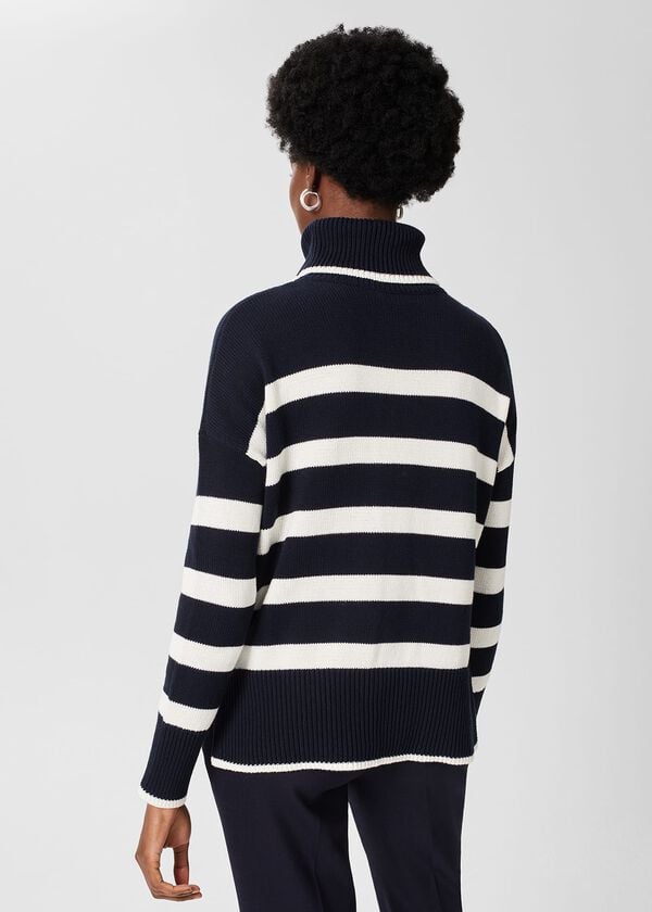 Hobbs Marie Cotton Striped Jumper Navy Ivory