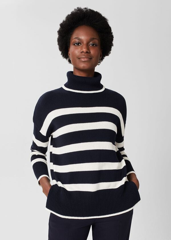 hobbs Marie Cotton Striped Jumper Navy Ivory