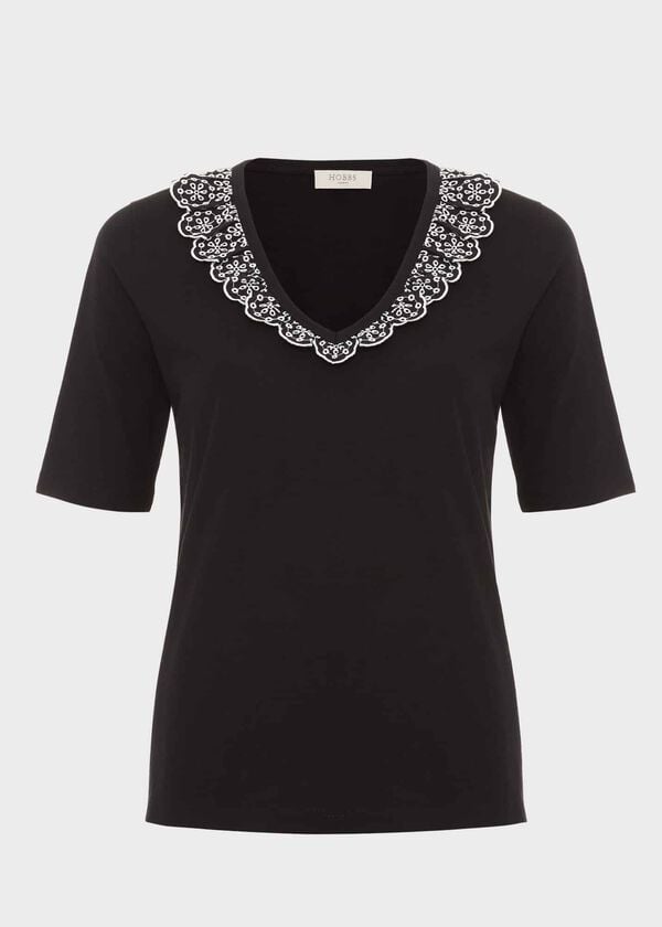 Hobbs Mariella Cotton Broderie Top Black