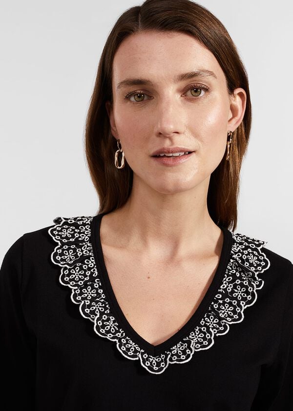 Hobbs Mariella Cotton Broderie Top Black