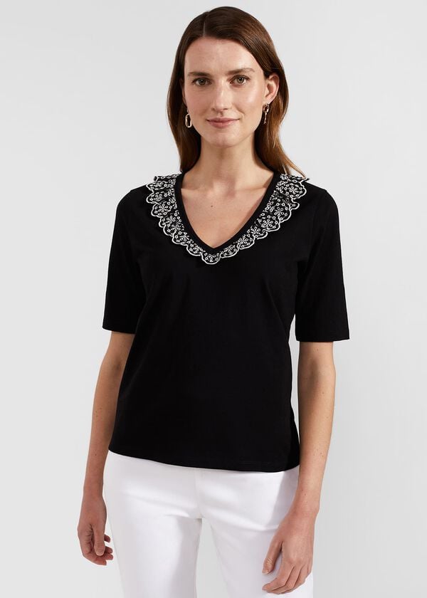 hobbs Mariella Cotton Broderie Top Black