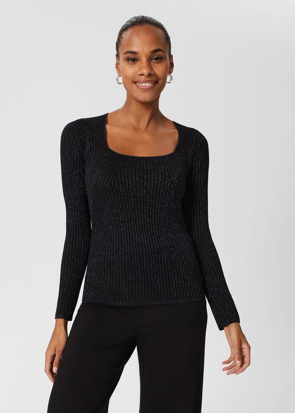 Hobbs Mariella Square Neck Jumper Black