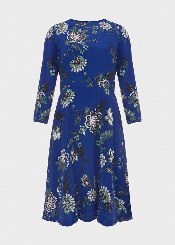 Hobbs Marietta Floral Dress Azure Apple Grn