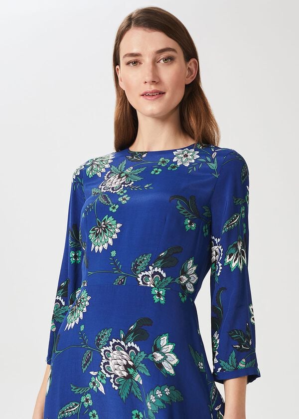 Hobbs Marietta Floral Dress Azure Apple Grn