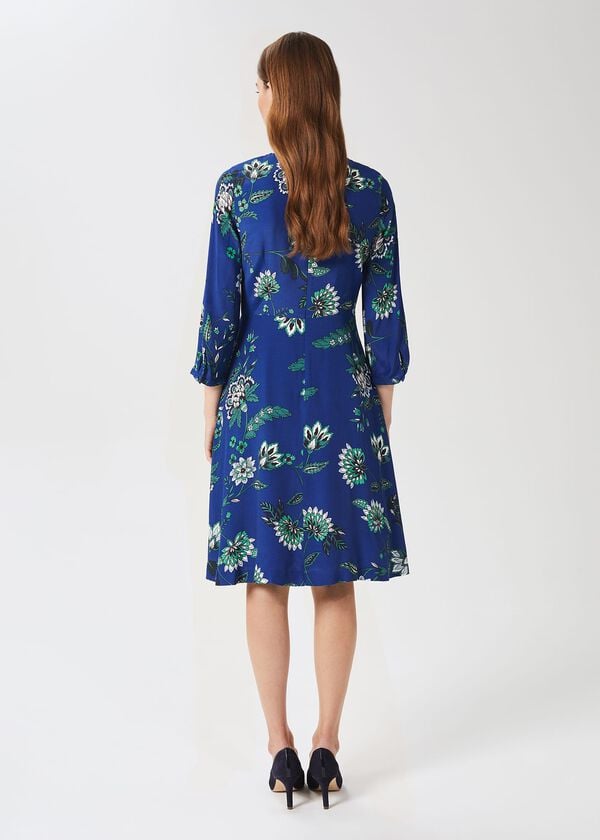 Hobbs Marietta Floral Dress Azure Apple Grn