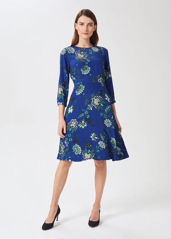 hobbs Marietta Floral Dress Azure Apple Grn