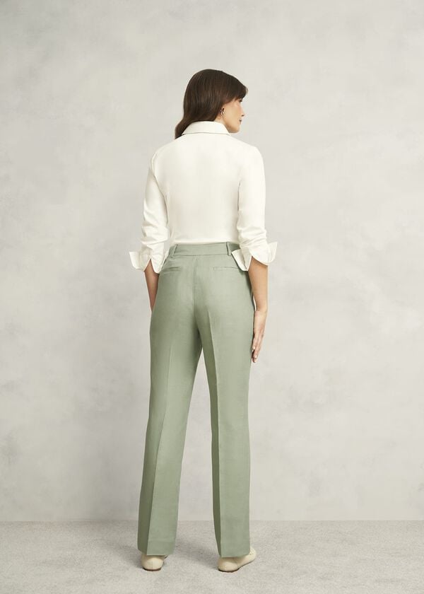 Hobbs Marietta Linen Straight Trousers Sage Green