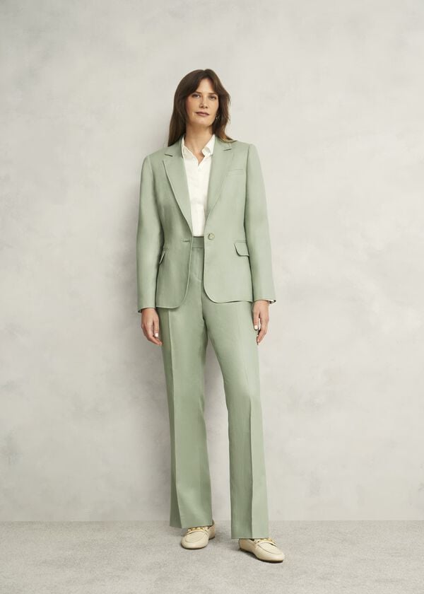 hobbs Marietta Linen Straight Trousers Sage Green