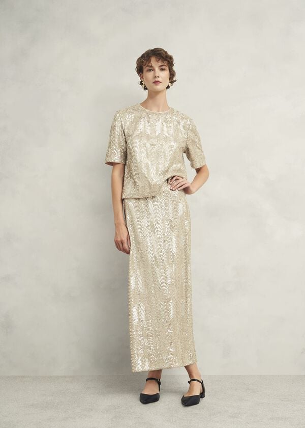 hobbs Marlowe Sequin Skirt Silver