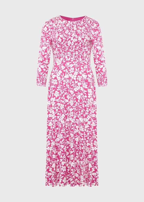 Hobbs Martina Jersey Dress Fuchsia Ivory