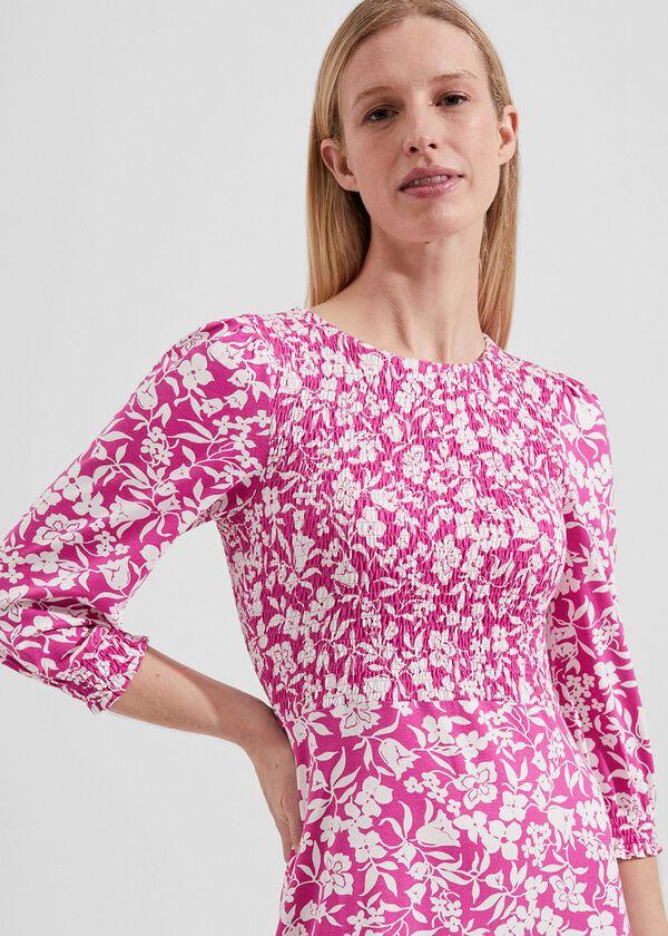 Hobbs Martina Jersey Dress Fuchsia Ivory