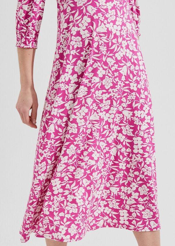 Hobbs Martina Jersey Dress Fuchsia Ivory