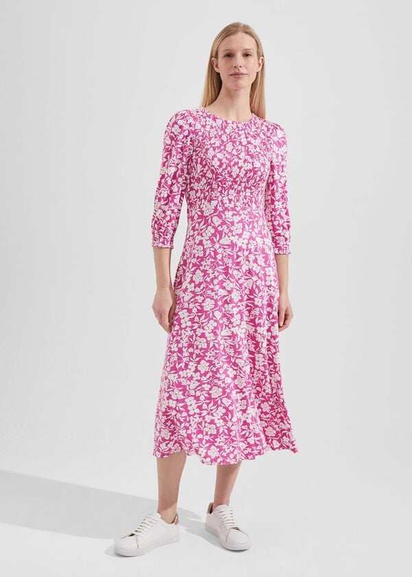 hobbs Martina Jersey Dress Fuchsia Ivory