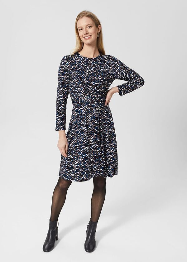 hobbs Mary Jersey Dress Navy Multi