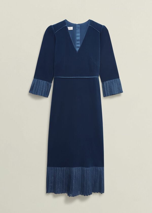Hobbs Mary Velvet Dress Riverside Blue