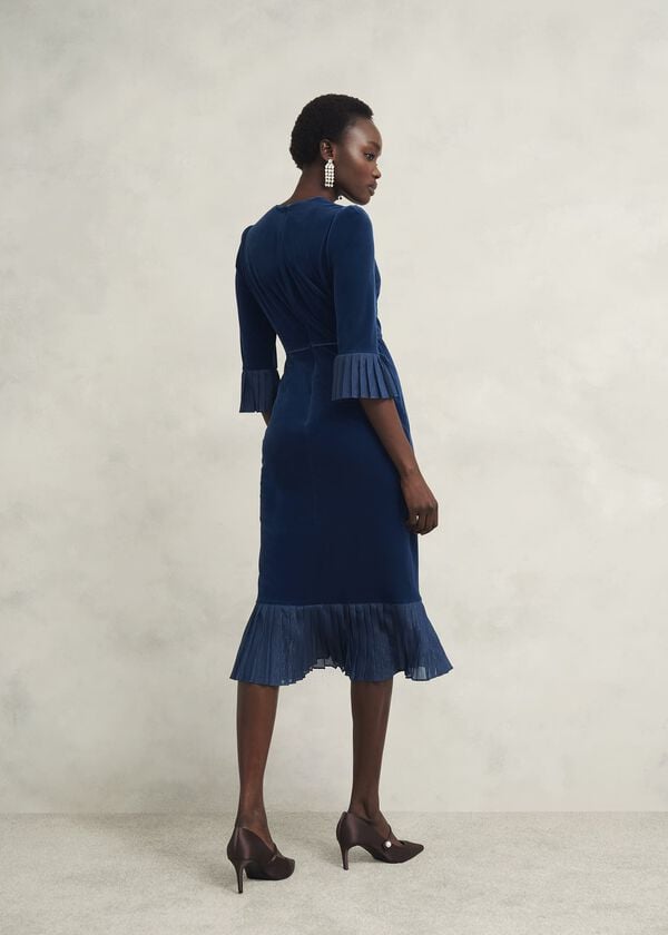Hobbs Mary Velvet Dress Riverside Blue