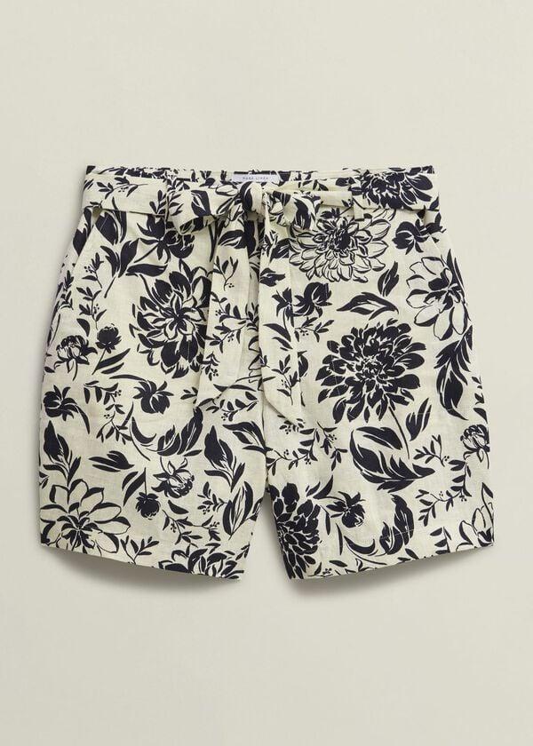 Hobbs Maura Linen Shorts Cream Navy