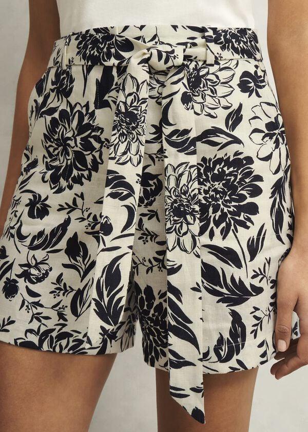 Hobbs Maura Linen Shorts Cream Navy