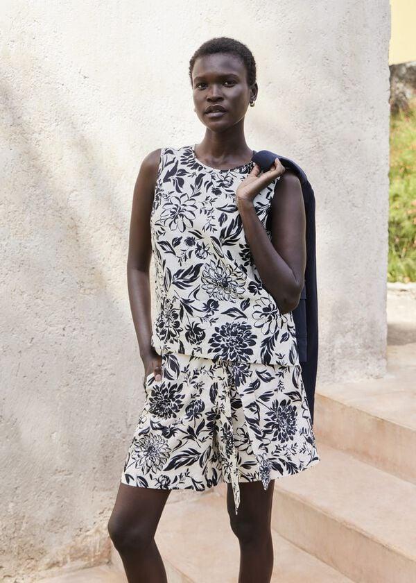 hobbs Maura Linen Shorts Cream Navy